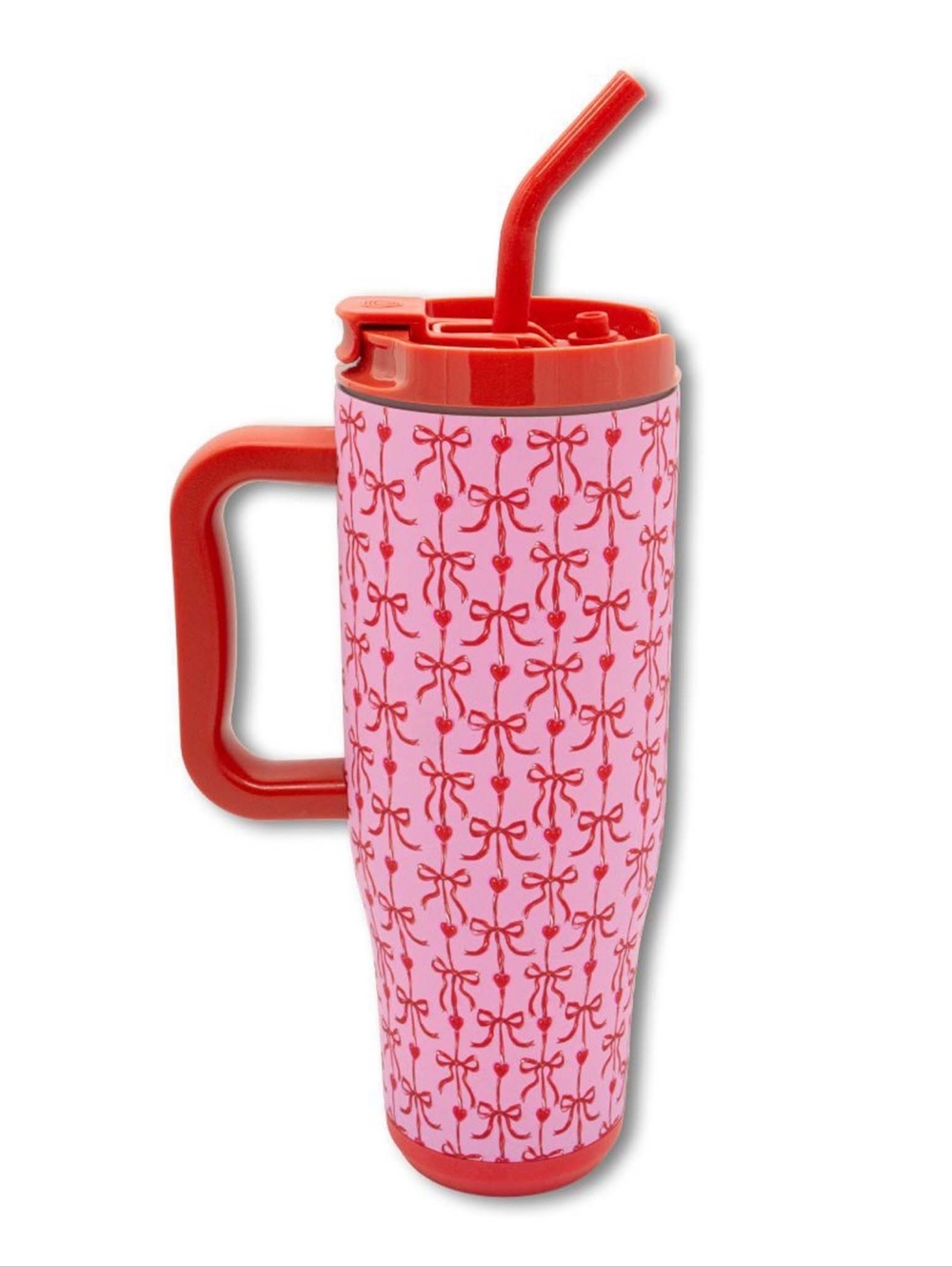 Simply Southern Pink & Red Bow Pattern Travel Tumbler with Straw 40 oz
